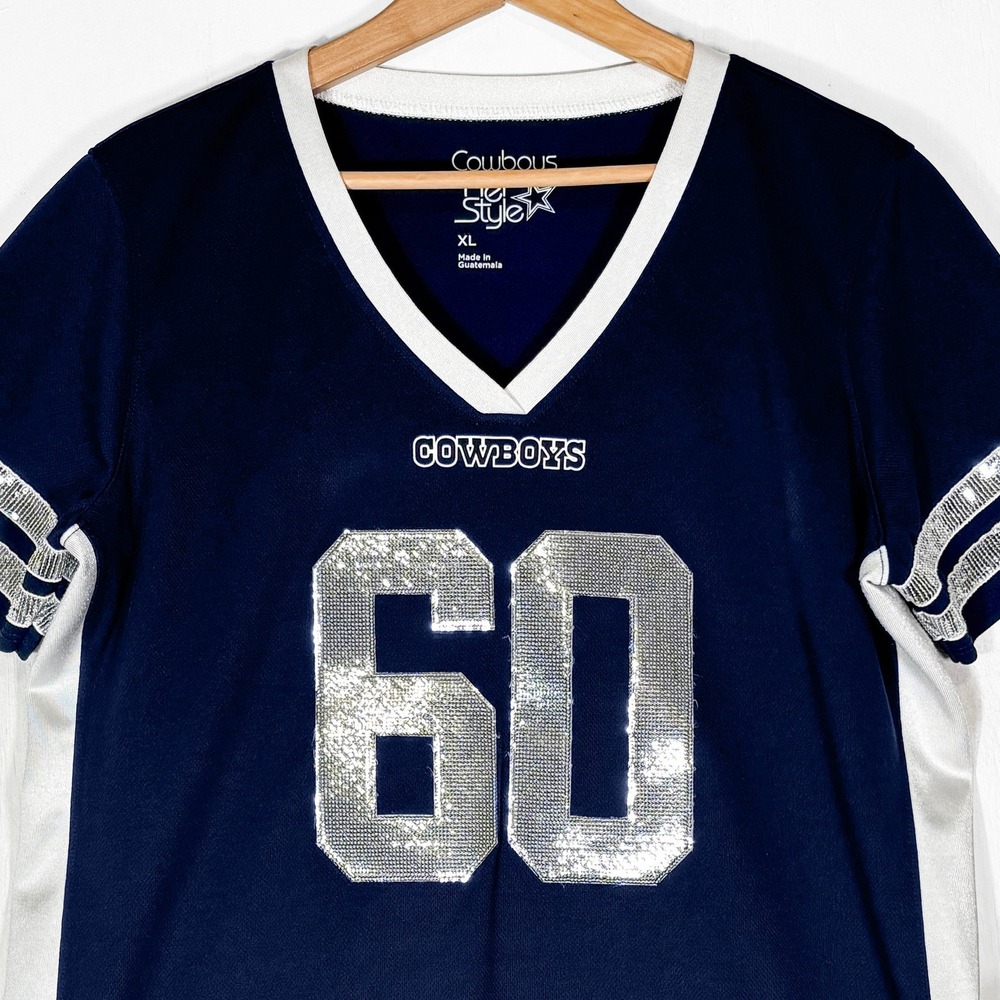 Dallas Cowboys Her Style Sequin 60 Jersey Womens XL V-Neck Football